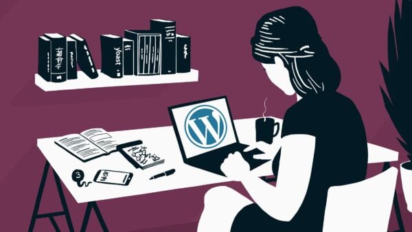 illustration of a woman working on WordPress
