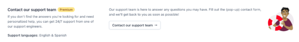 Screenshot of the contact our support team button in the Yoast SEO plugin